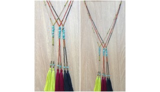 stone turquoise with mixed beads tassels long handmade necklace bali design